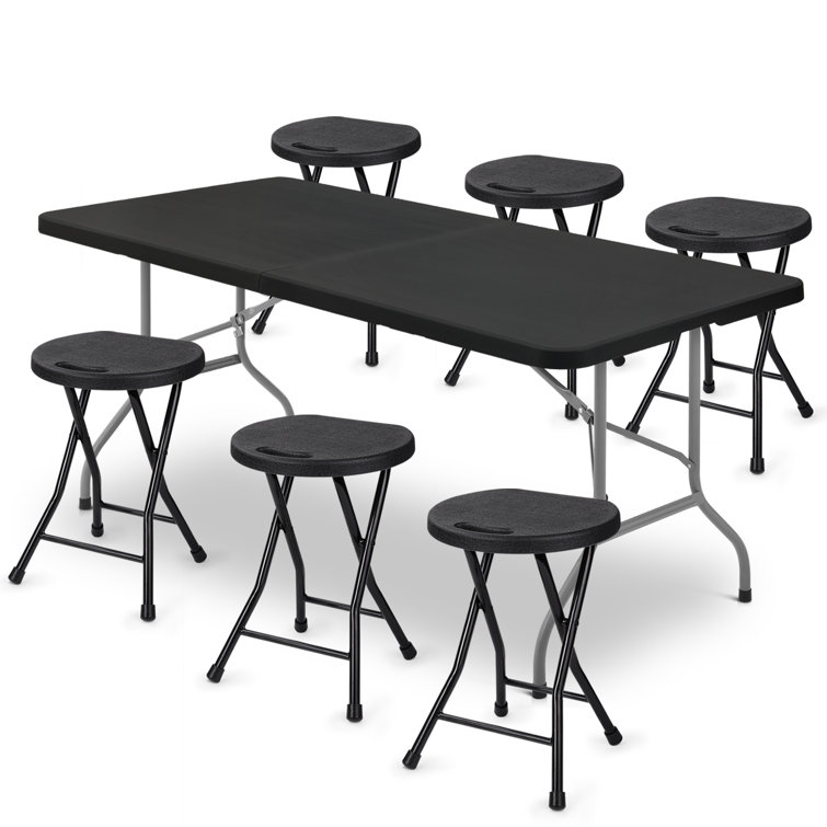 Black folding table online and chairs set